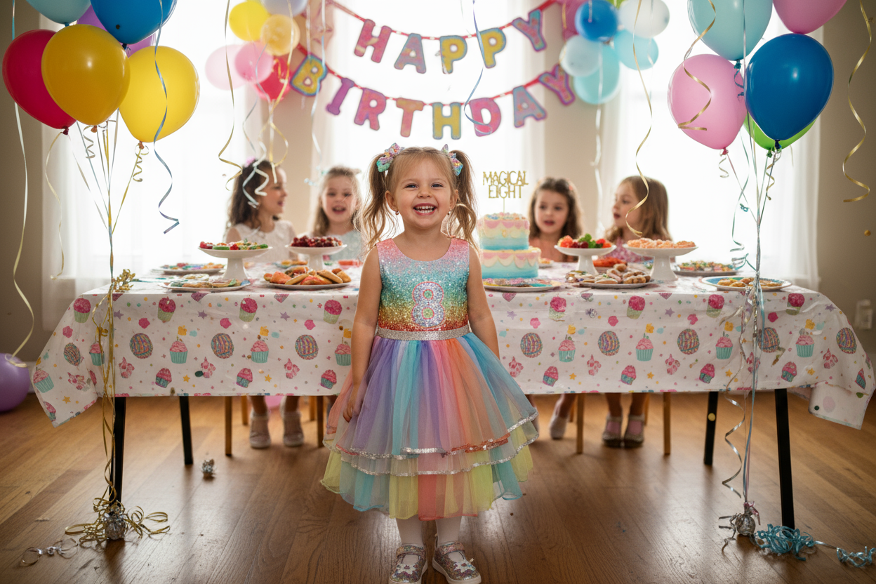 An 8-year old girl enjoying her party