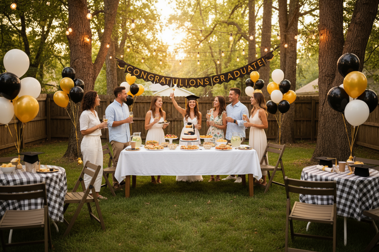 Gradutation celebration in house backyard setting